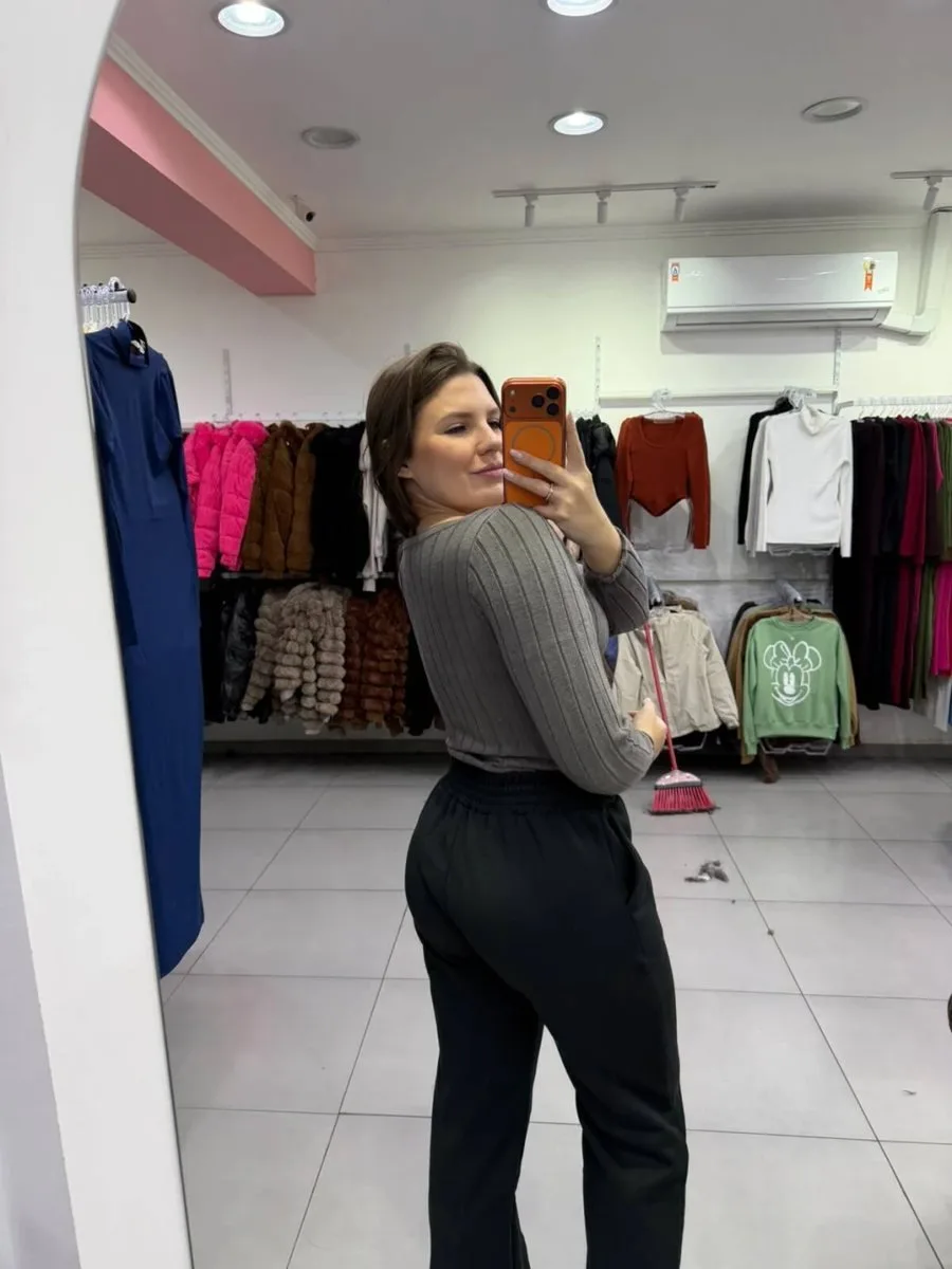 Body Modal Gola Quadrada Com Manga Longa Cinza Escuro - foto 2
