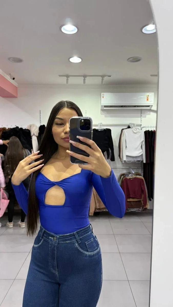 Body Poliamida Com Bojo e Com Detalhe De Abertura Abaixo Do Peito Azul : 496 - foto 1
