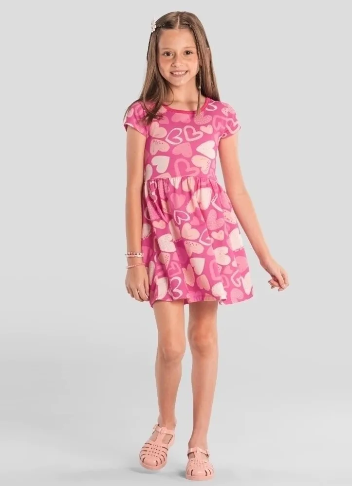Vestido infantil menina de peixinhos e coração Brandili - Rosa - foto 2