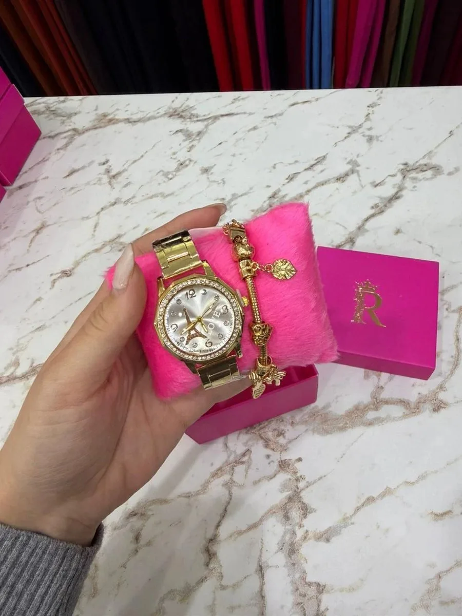 Relógio Dourado Com A Pulseira Pingentes - foto 1