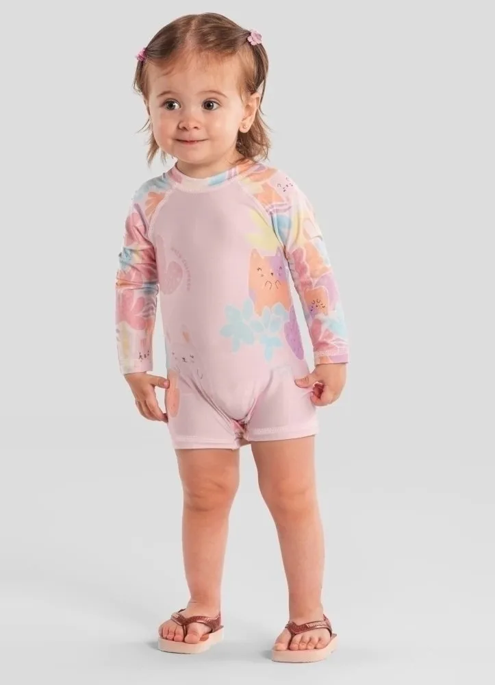 Macacão Brandili com Proteção UV - Moda Praia - Rosa - foto 1