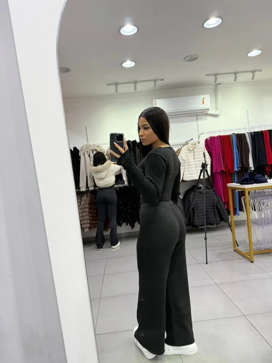 Conjunto Luxxo Modal Mousse Cropped Gola Quadrada E Calça Pantalona Cordinha De Regulagem - foto 2