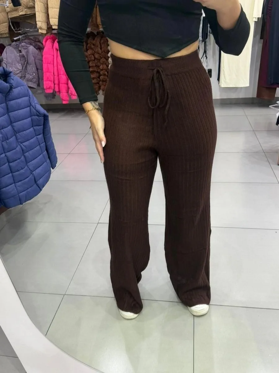 Calça Modal Premium Pantalona Com Regulagem Cordinha Marrom Escuro - foto 1