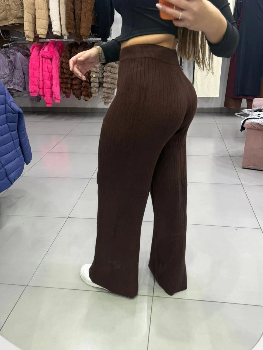 Calça Modal Premium Pantalona Com Regulagem Cordinha Marrom Escuro - foto 2