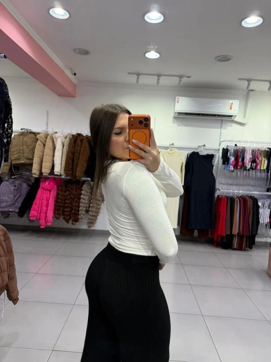 Cropped Canelado Algodão Básico Com Manga Longa Off White - foto 2