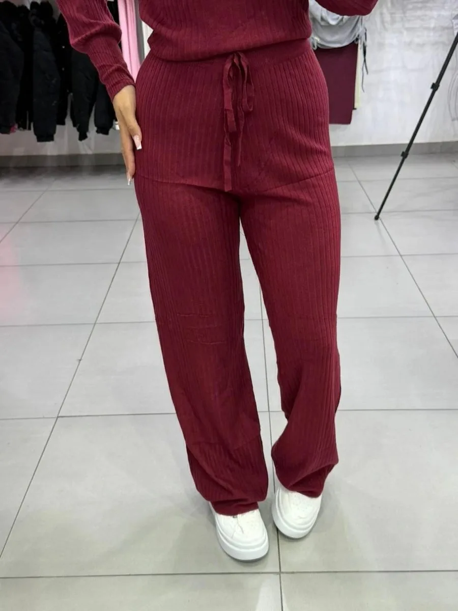 Conjunto Modal Mousse Blusa Manga Longa Com Calça Pantalona Cordinha Regulagem Bordo - foto 4
