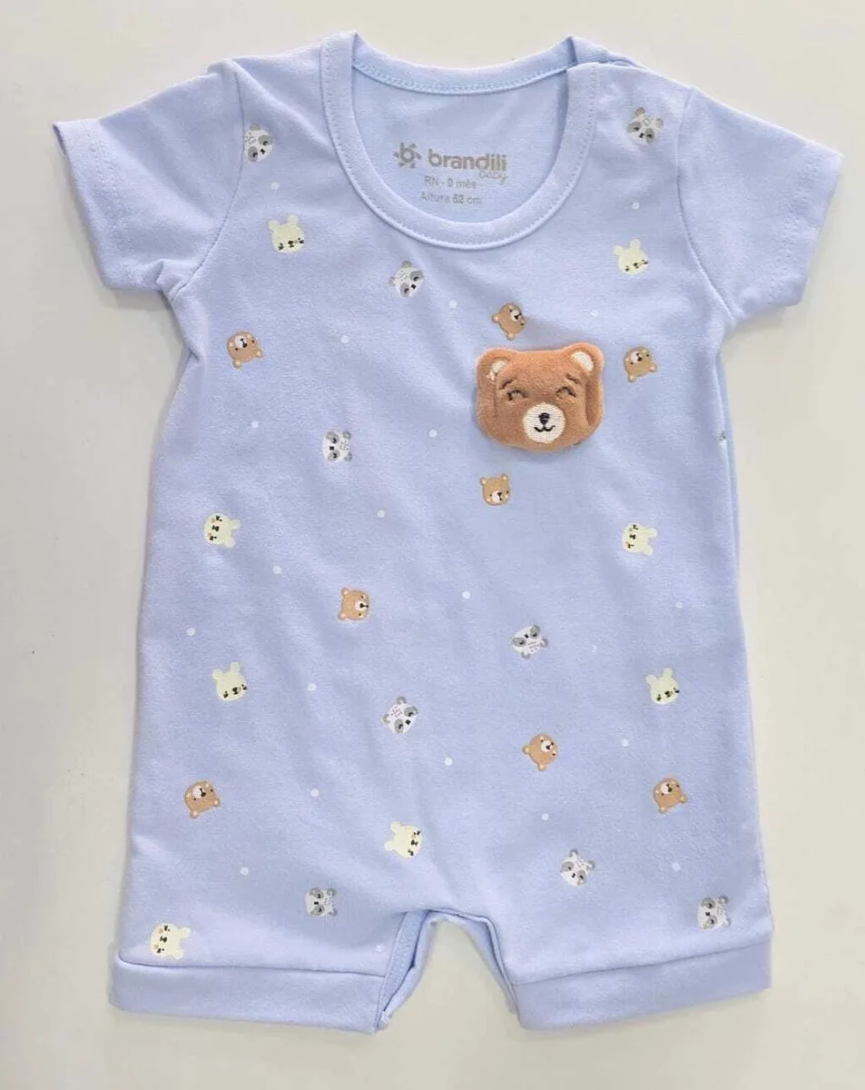 Macacão Curto Bebê Malha Ursinhos Brandili - Azul claro - foto 1