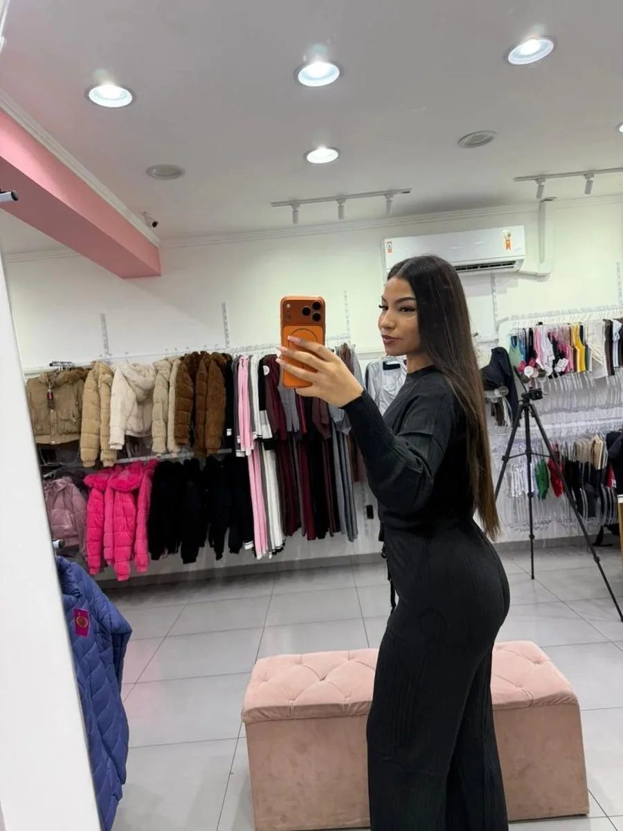 Conjunto Modal Mousse Blusa Manga Longa Com Calça Pantalona Cordinha Regulagem Preto - foto 2