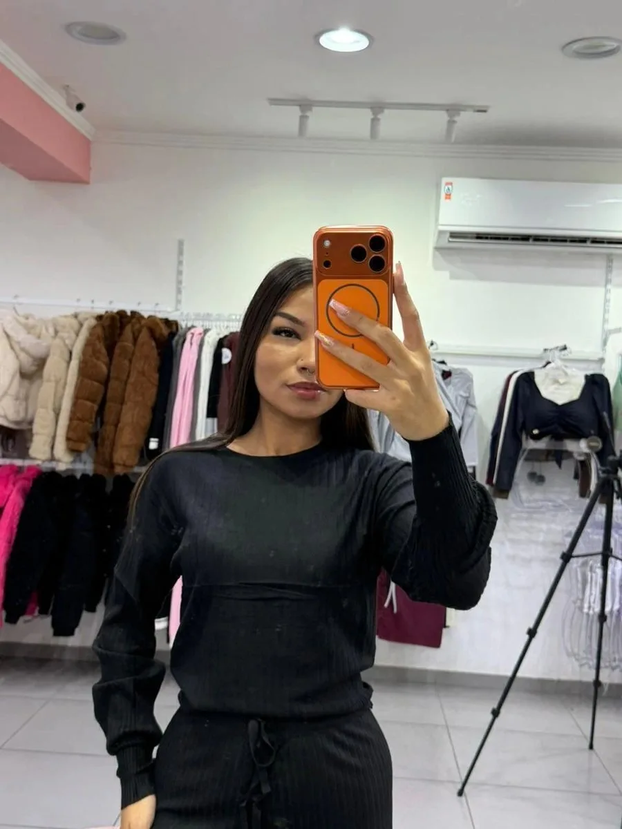 Conjunto Modal Mousse Blusa Manga Longa Com Calça Pantalona Cordinha Regulagem Preto - foto 3
