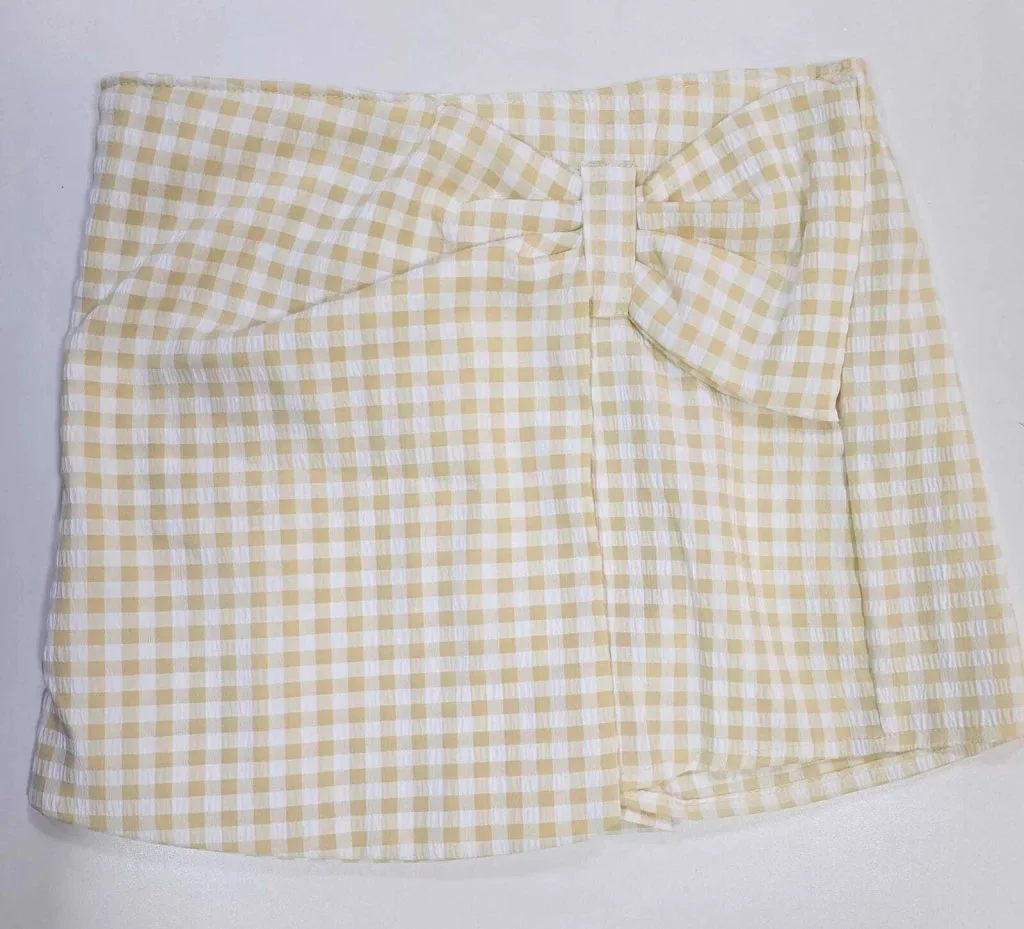 Conjunto Mundi Cropped Manga Princesa Estampa Strass e Short Saia Xadrez - foto 6