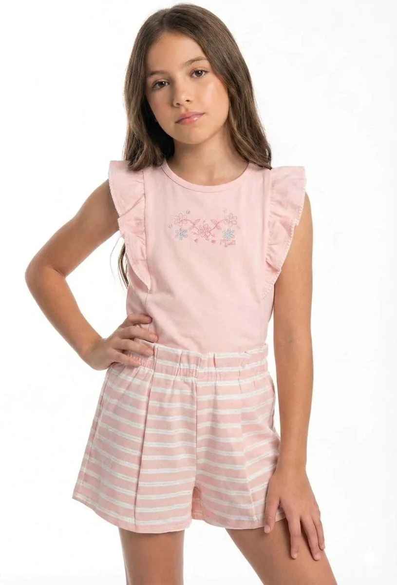 Conjunto Mundi Blusa com Babados e Bordado e Short em Linho - foto 1