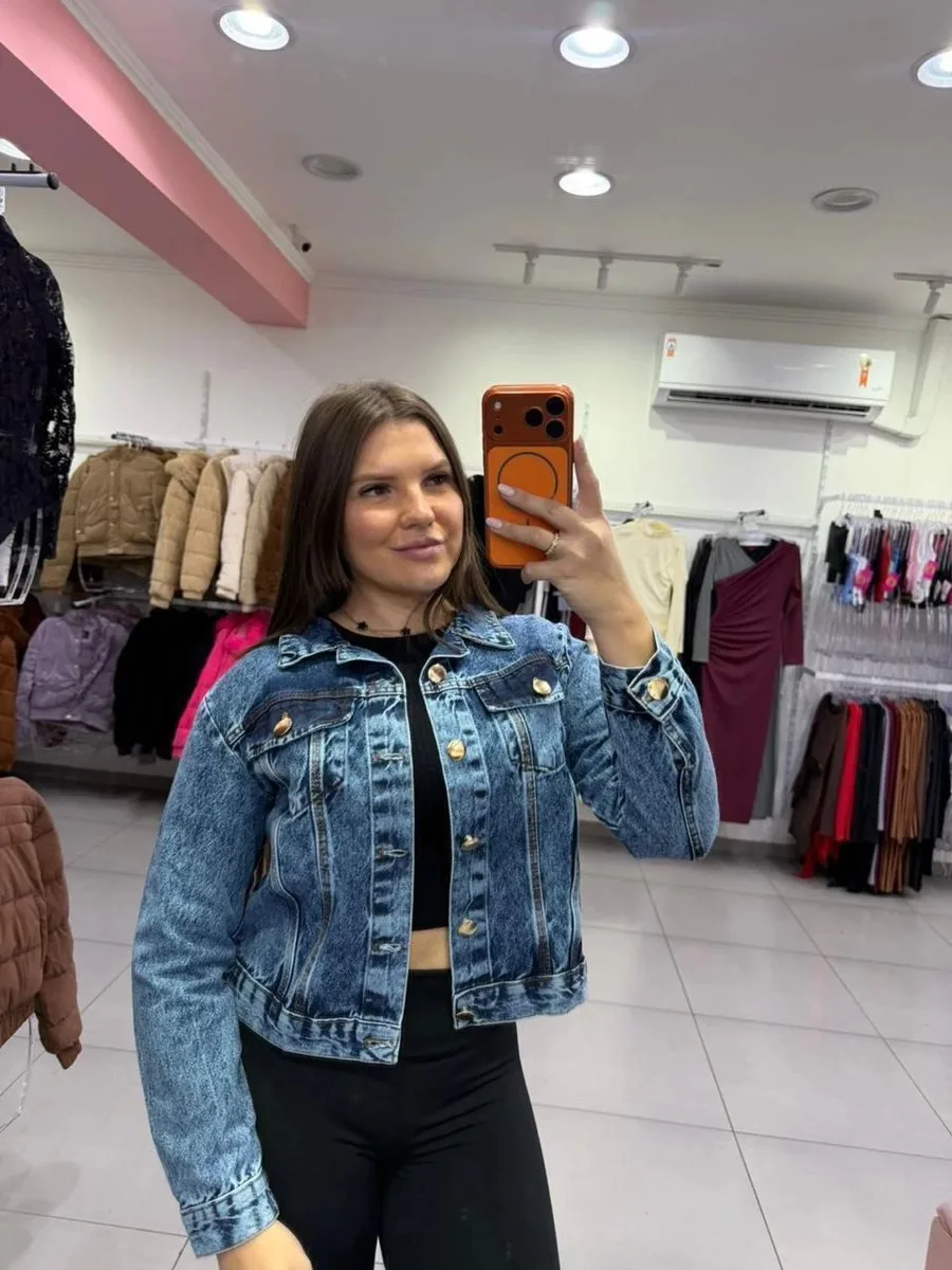 Jaqueta Jeans Lavagem Marmorizada Escuro - foto 1
