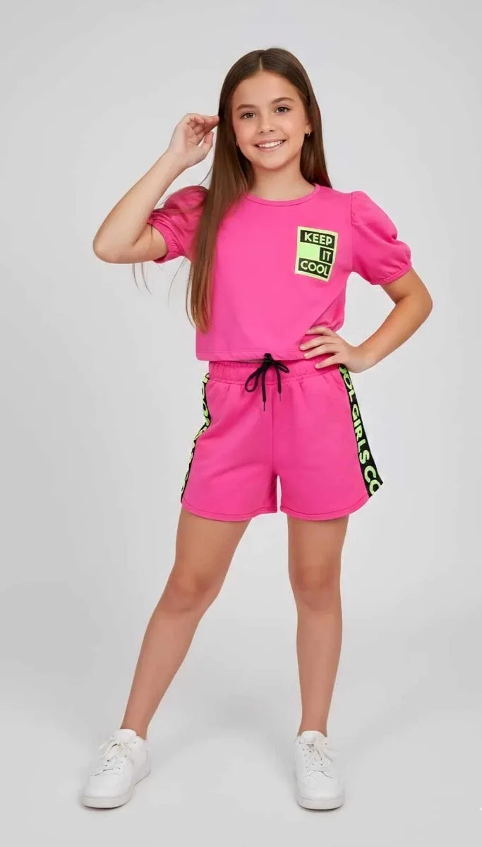 Conjunto Pami com Cropped Manga Princesa e Shorts - Rosa - foto 1