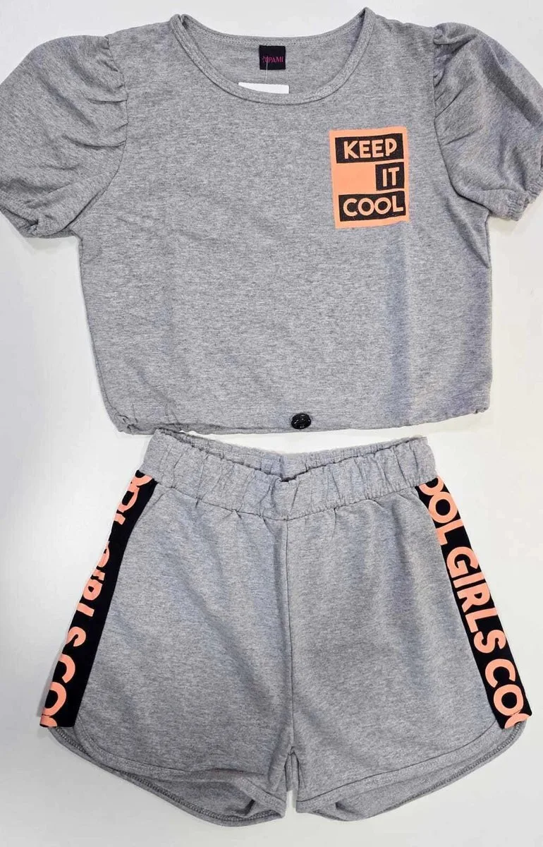 Conjunto Pami com Cropped Manga Princesa e Shorts - Cinza - foto 2