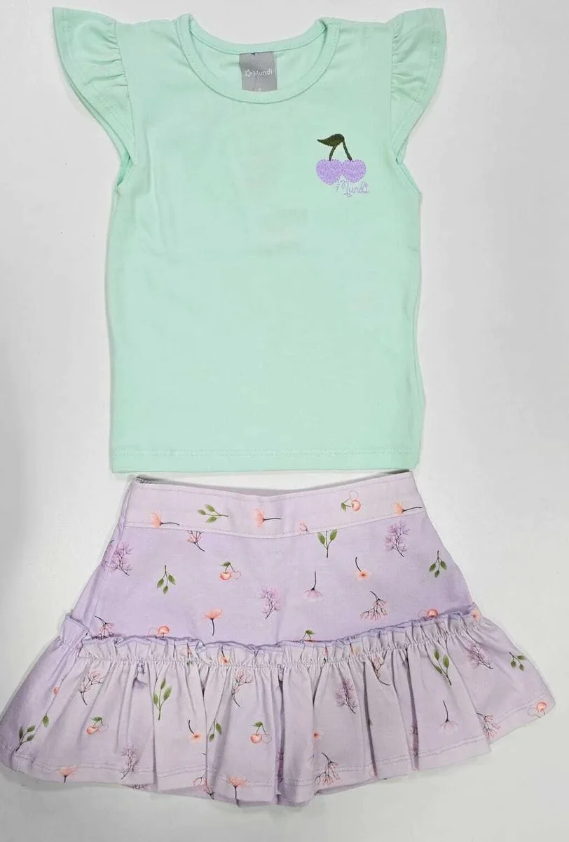 Conjunto Brandili Mundi Blusa Babado e Saia Short - 26246.004- Mundi - Verde - foto 2
