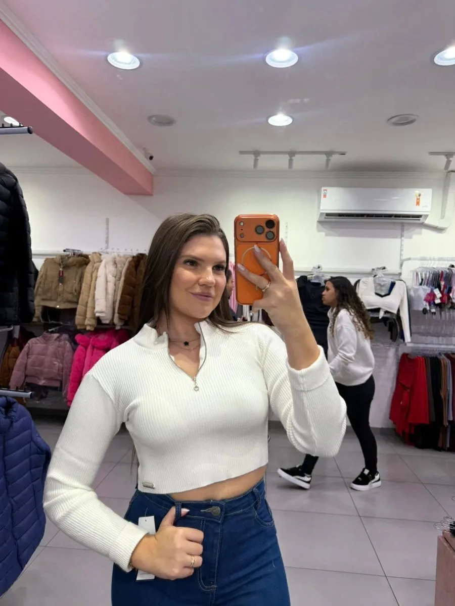 Cropped Luxxo Modal Com Ziper E Punho Dobrado Branco - foto 2