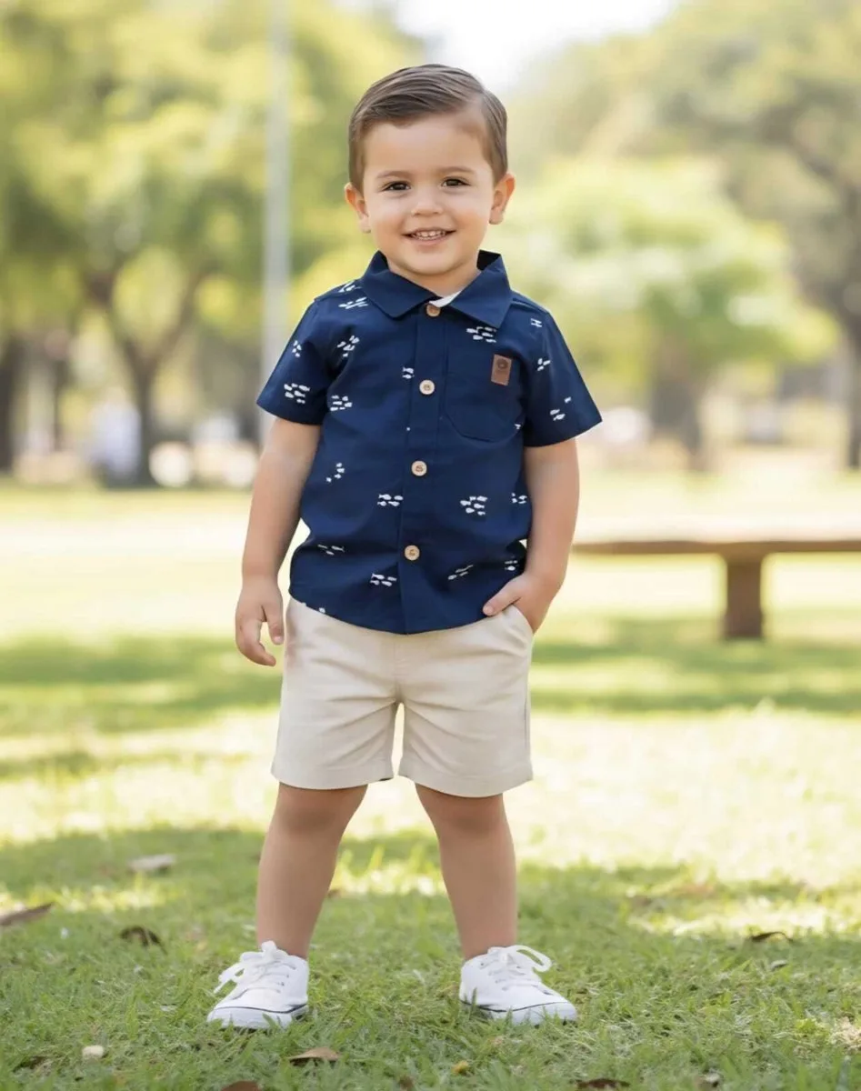 Conjunto Infantil Menino Camisa tricoline e Bermuda sarja - Mundi - foto 5