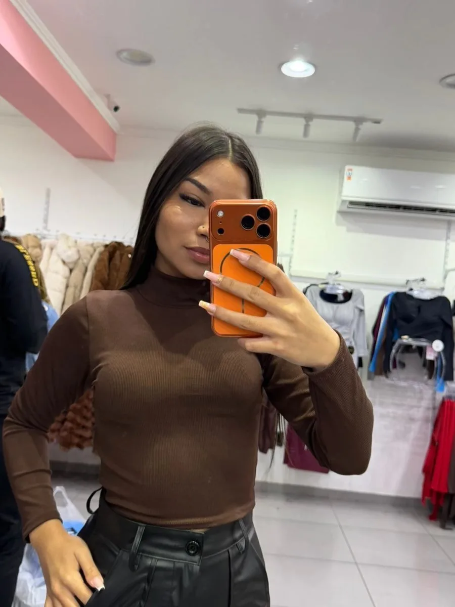 Cropped Luxxo Poliamida Com Gola Marrom - foto 1