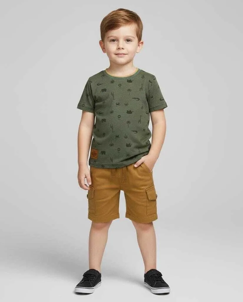 Conjunto Masculino Camiseta Estampada Bichos e Bermuda Sarja - Brandili Mundi - foto 1