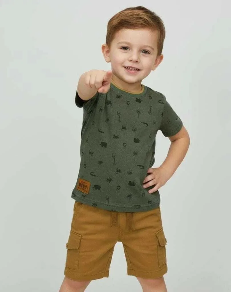 Conjunto Masculino Camiseta Estampada Bichos e Bermuda Sarja - Brandili Mundi - foto 2