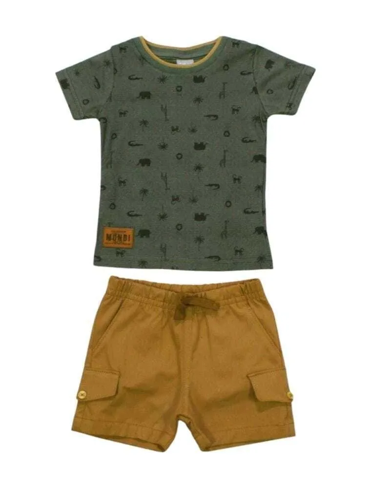 Conjunto Masculino Camiseta Estampada Bichos e Bermuda Sarja - Brandili Mundi - foto 3