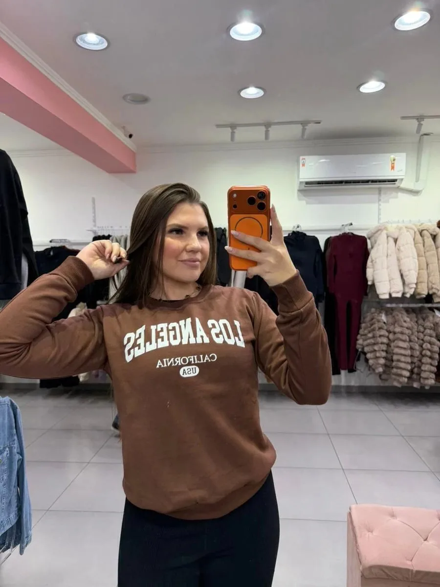 Moletom Com Manga Longa E Estampa Los Angeles Marrom Escuro - foto 1