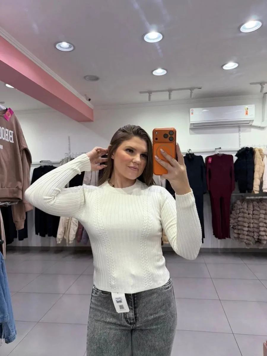 Blusa Modal Mousse Detalhes Trançados Branco - foto 1