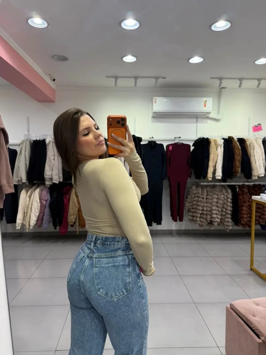 Body Poliamida Com Manga Longa E Gola Quadrada Nude - foto 2