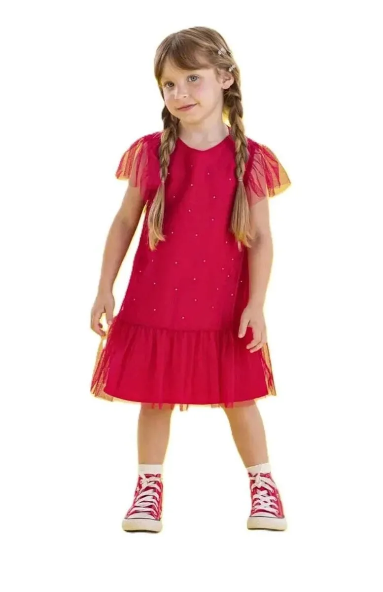 Vestido Málagah com Sobreposição em Tule Vermelho Glitter - foto 1