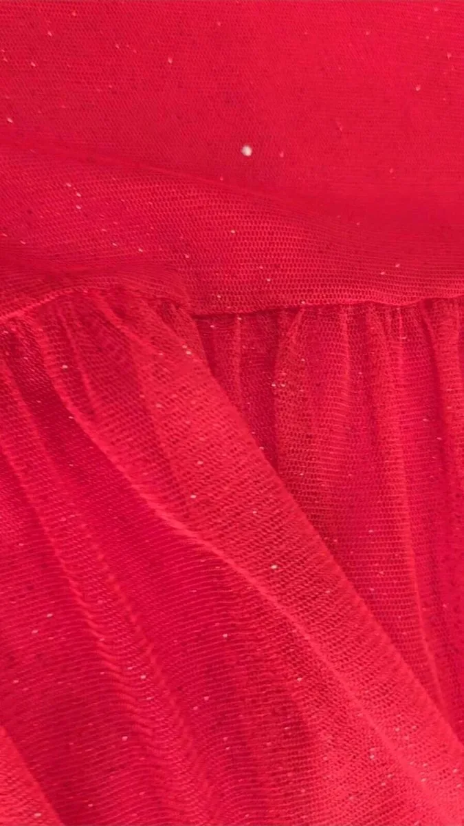 Vestido Málagah com Sobreposição em Tule Vermelho Glitter - foto 2