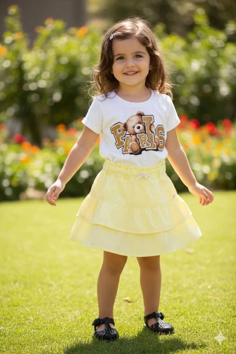 Saia Menina Mania Kids com Babados Collor - Amarelo - foto 2