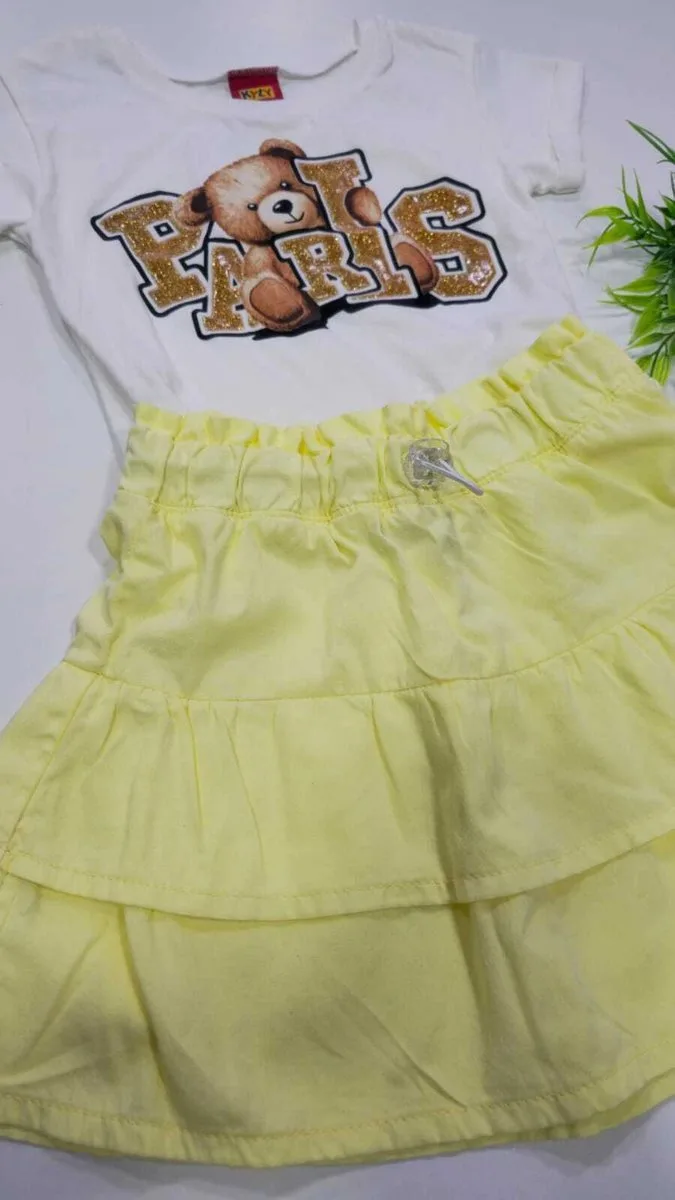 Saia Menina Mania Kids com Babados Collor - Amarelo - foto 3