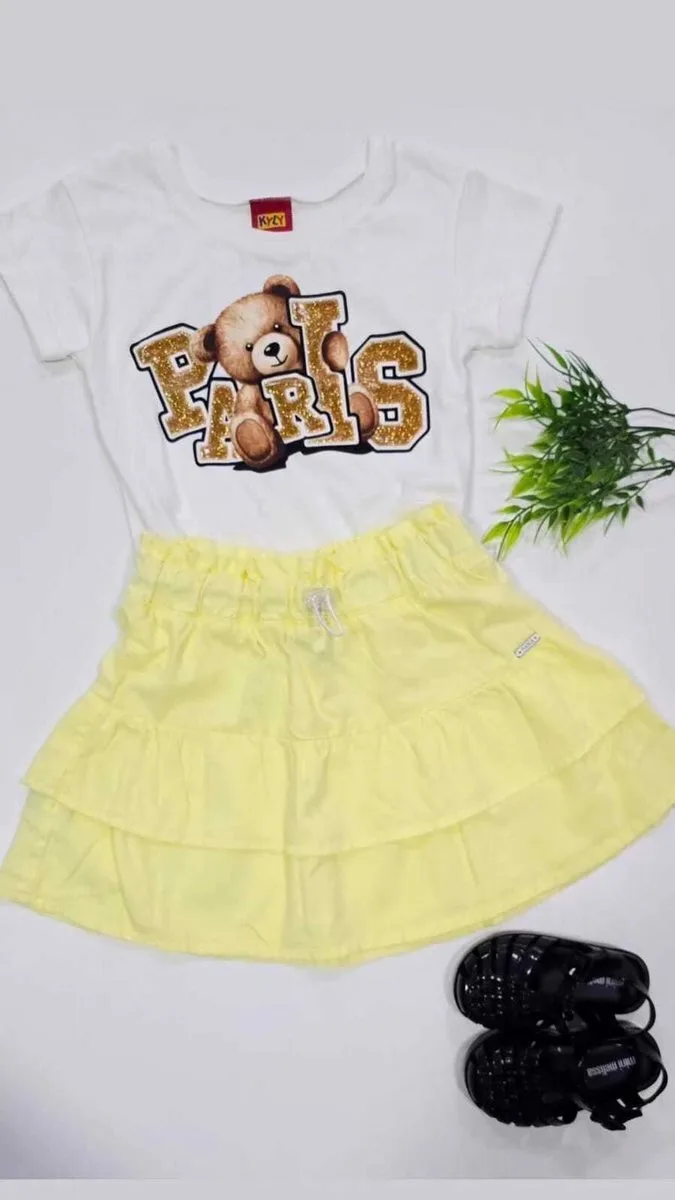 Saia Menina Mania Kids com Babados Collor - Amarelo - foto 4