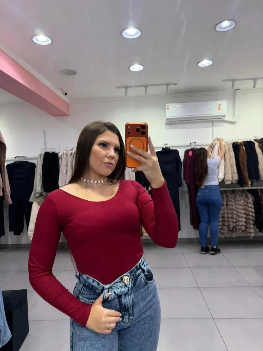 Body Canelado Térmico Trançado Nas Costas Com Manga Longa Bordo - foto 1