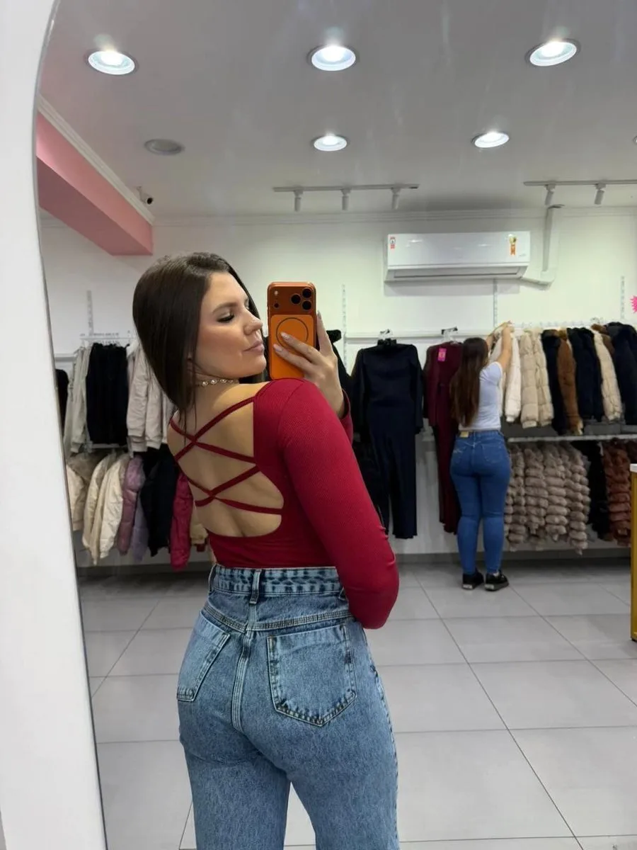 Body Canelado Térmico Trançado Nas Costas Com Manga Longa Bordo - foto 2
