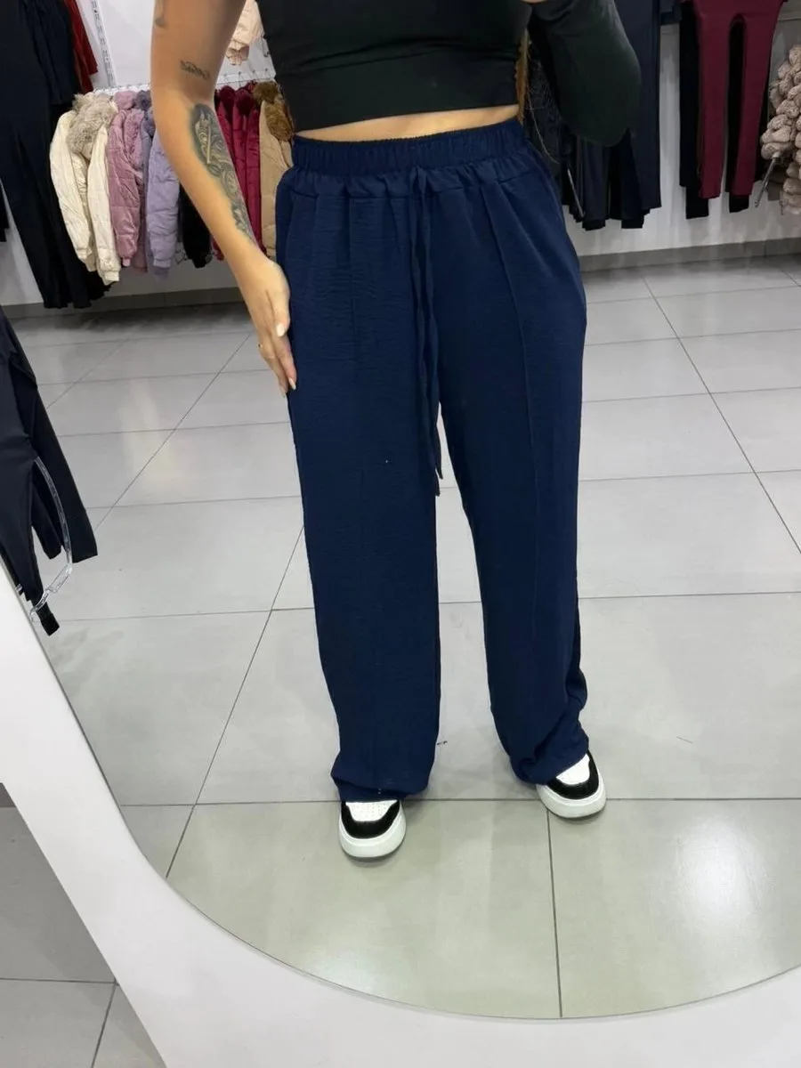 Calça Pantalona Duna Detalhe Linhas Frontal Azul - foto 1