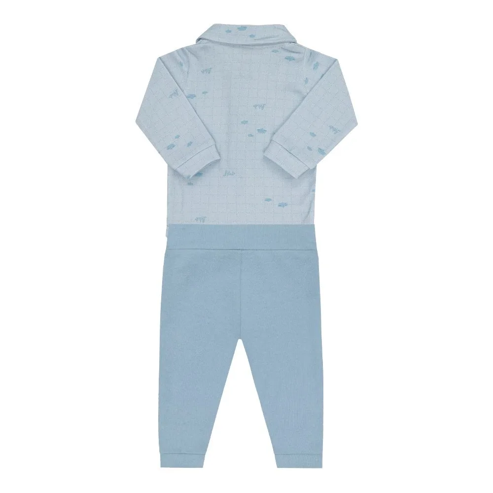 Conjunto Letut Manga Longa com Gola Polo Masculino Azul - foto 3