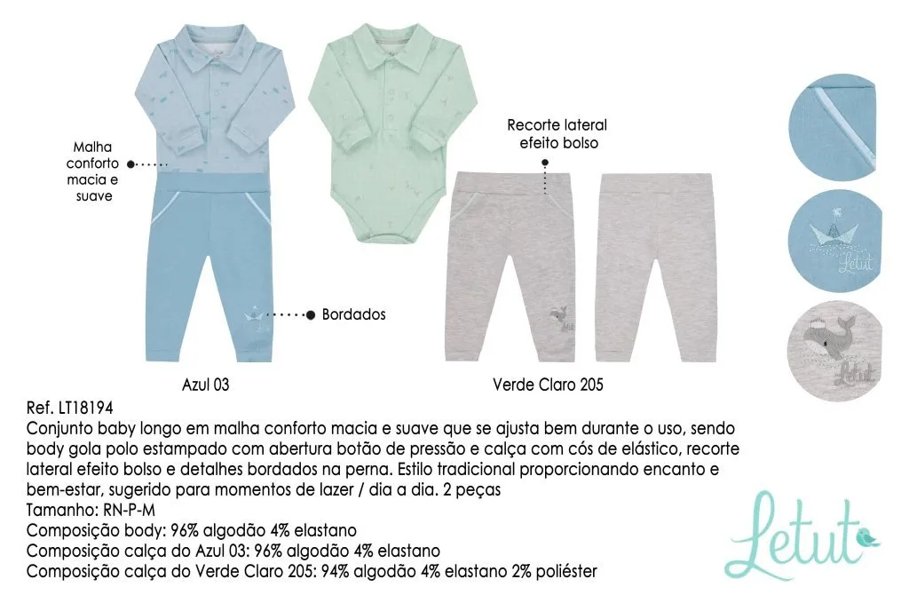 Conjunto Letut Manga Longa com Gola Polo Masculino Azul - foto 4