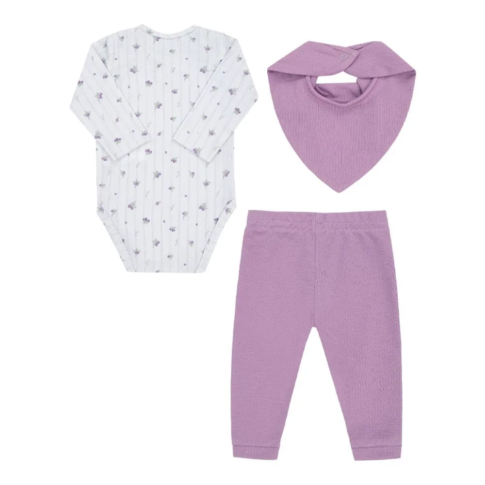 Kit Letut 3 Peças - Body + Calça + Babador Badana Menino/ Menina/Unissex - Roxo - foto 2
