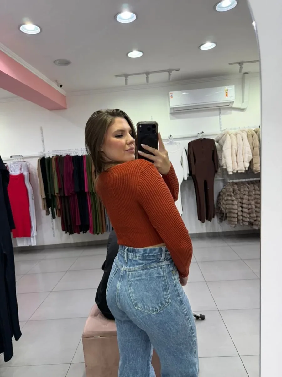 Cropped Modal Gola Quadrada Com Manga Longa Telha - foto 2