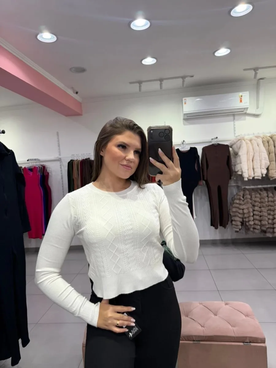 Blusa Modal Mousse Com Detalhes Ondas Branco - foto 1