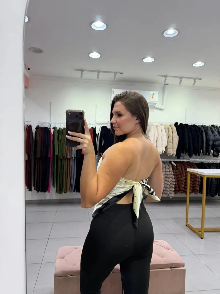Cropped Lenço Bege Com Preto - foto 2