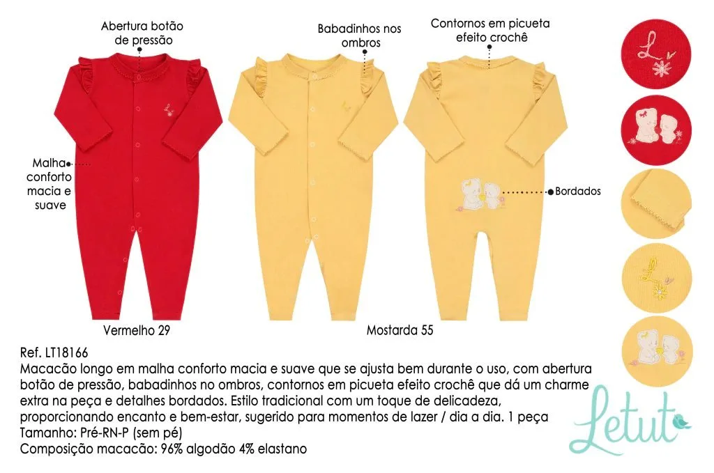 Macacão Letut Longo Meia Estação Vermelho Feminino - foto 5