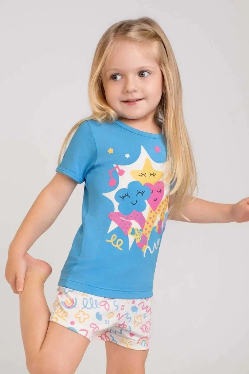 Pijama curto modal fitas azul infantil - brilha no escuro - Dedeka - foto 1