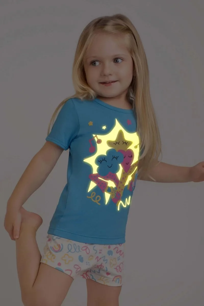 Pijama curto modal fitas azul infantil - brilha no escuro - Dedeka - foto 2