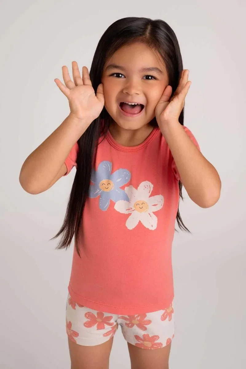 Pijama curto algodão e modal floral infantil - Dedeka - foto 2