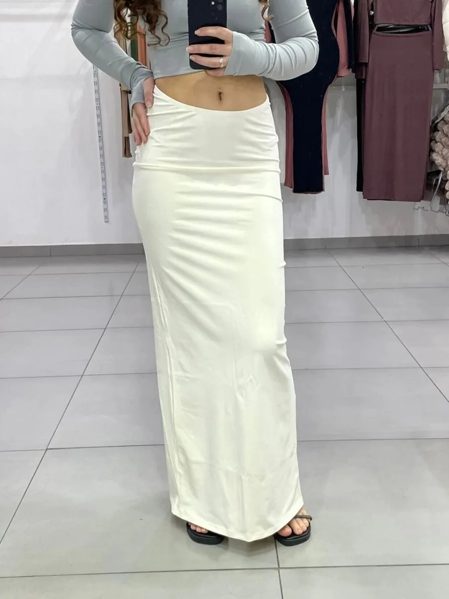 Saia Poliamida Longa Com Fenda Atrás Off White - foto 1