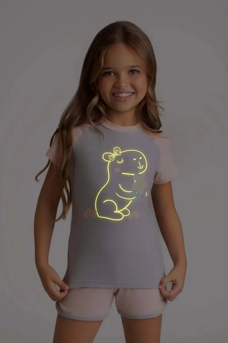 Pijama infantil melange rosa capivara - brilha no escuro - Dedeka - foto 2
