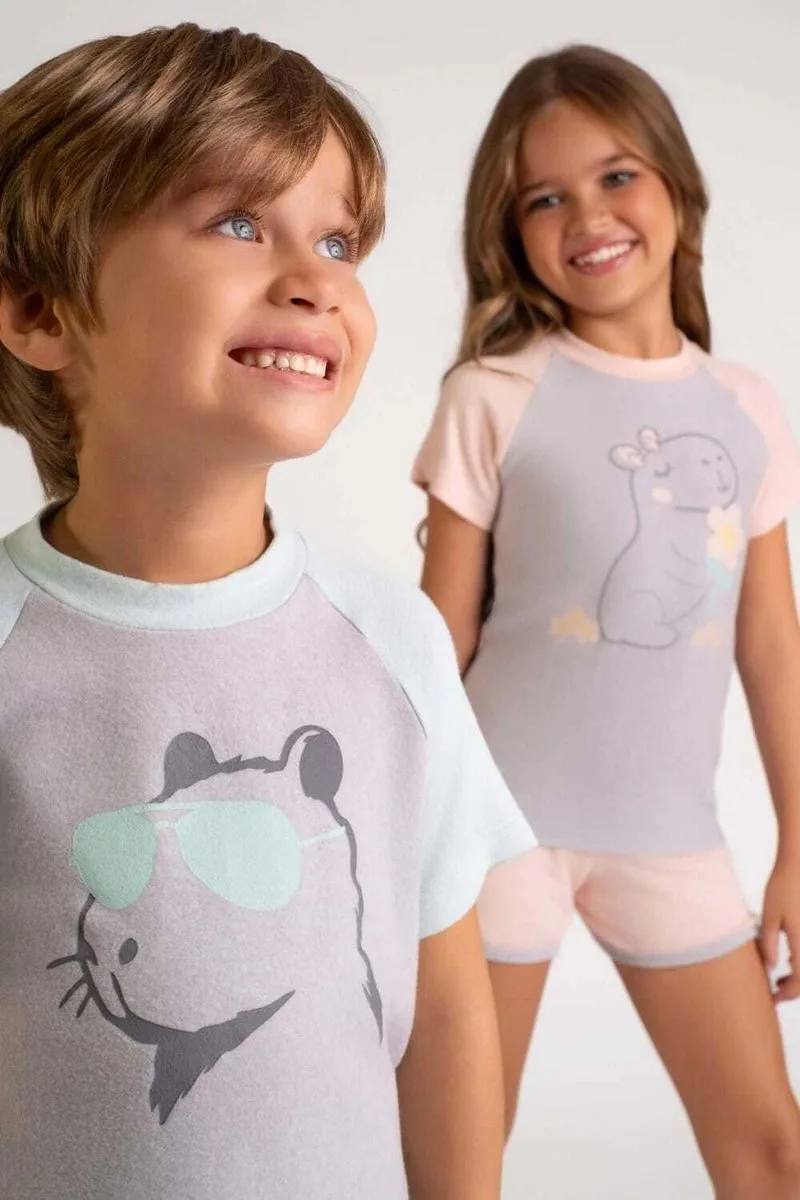 Pijama infantil melange rosa capivara - brilha no escuro - Dedeka - foto 4