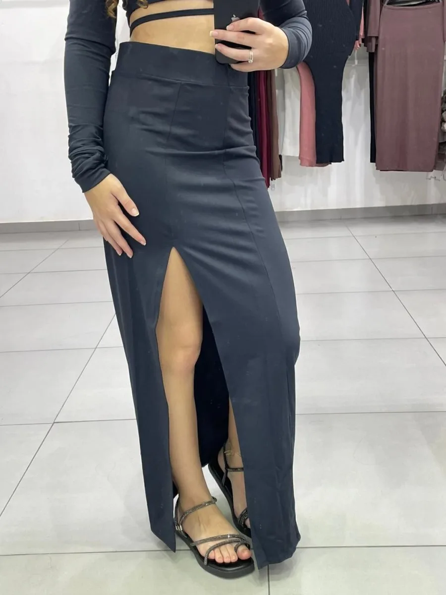 Saia Poliamida Longa Fenda Lateral Preto - foto 1